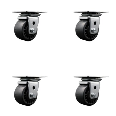 Service Caster Low Profile Solid Polyurethane 3'' Wheel Top Plate Swivel Caster Set, 4PK SCC-04S311316-SPUR-4